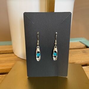 Fashion Silver Teardrop Earrings with Blue Crystal (NWOT)